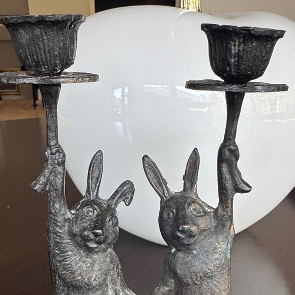 Vintage Whimsical Bronze Rabbit Candle Holder - Picture 4 of 8